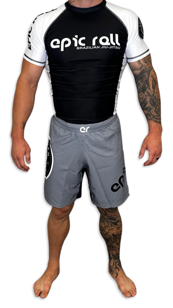 Epic Grappling Shorts (Elastic Waistband) Grey Skies