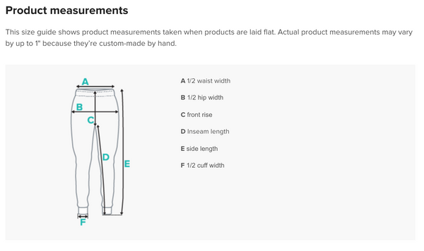 Women's epic pant size chart deals